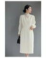 (ベルト付き)グロッシーベール袖のストレートミディアムワンピース
