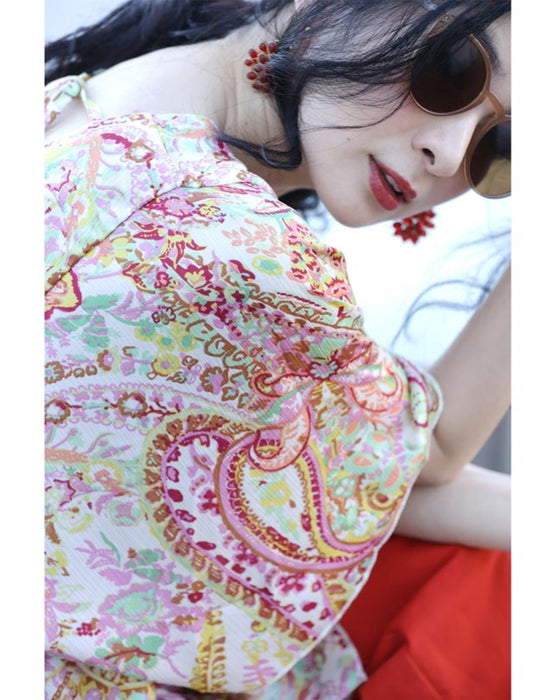 春めく彩りペイズリーのバックオープンブラウストップス