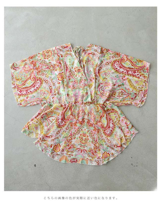 春めく彩りペイズリーのバックオープンブラウストップス