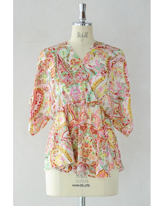 春めく彩りペイズリーのバックオープンブラウストップス