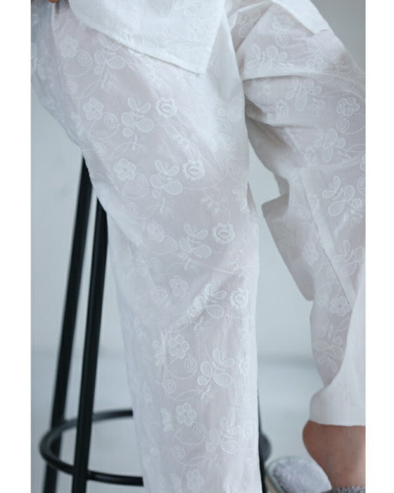 花刺繍が浮かぶコットンパジャマセット