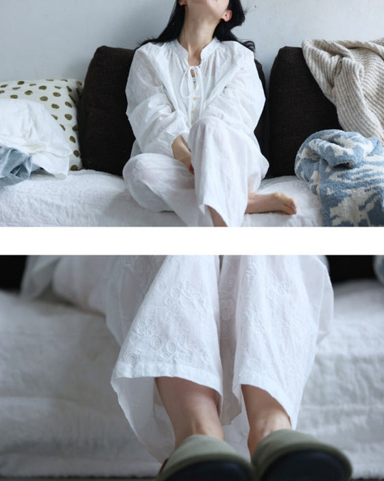 花刺繍が浮かぶコットンパジャマセット