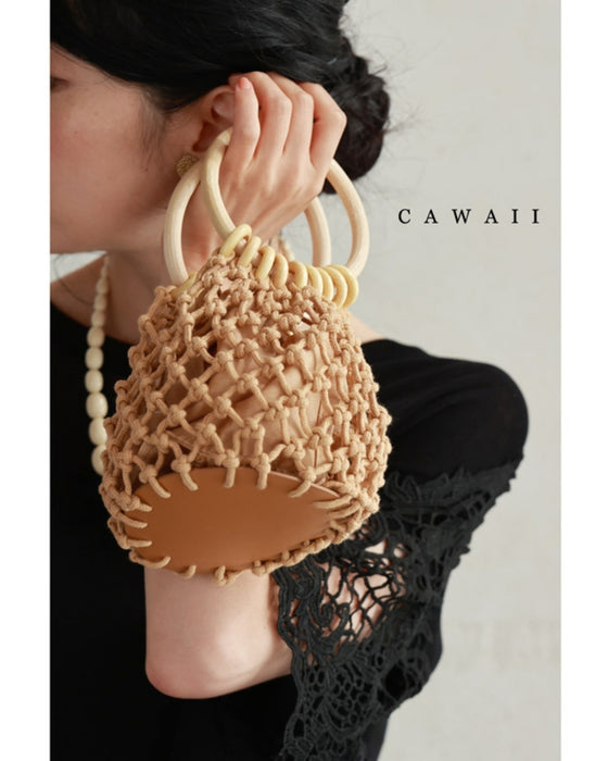 Rope-woven pineapple mini bag with drawstring