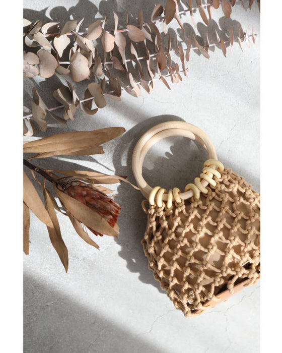 Rope-woven pineapple mini bag with drawstring