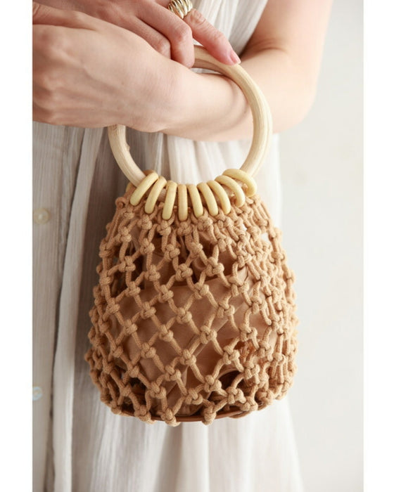 Rope-woven pineapple mini bag with drawstring