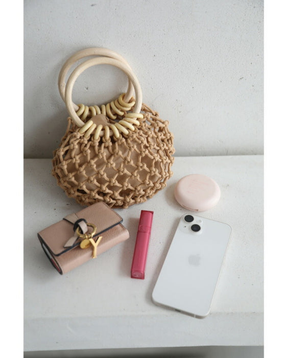 Rope-woven pineapple mini bag with drawstring