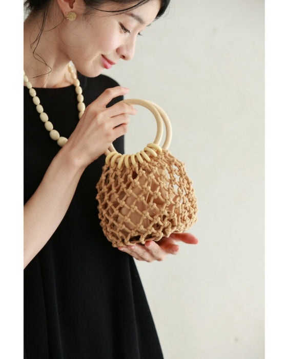 Rope-woven pineapple mini bag with drawstring