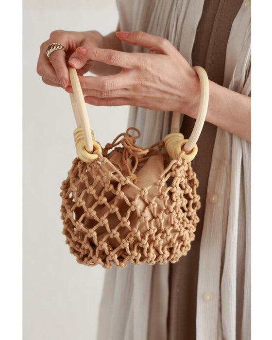 Rope-woven pineapple mini bag with drawstring