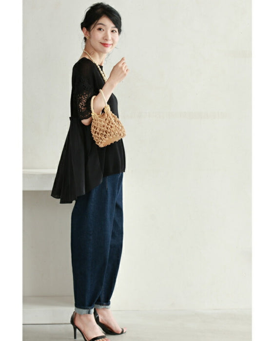 Rope-woven pineapple mini bag with drawstring