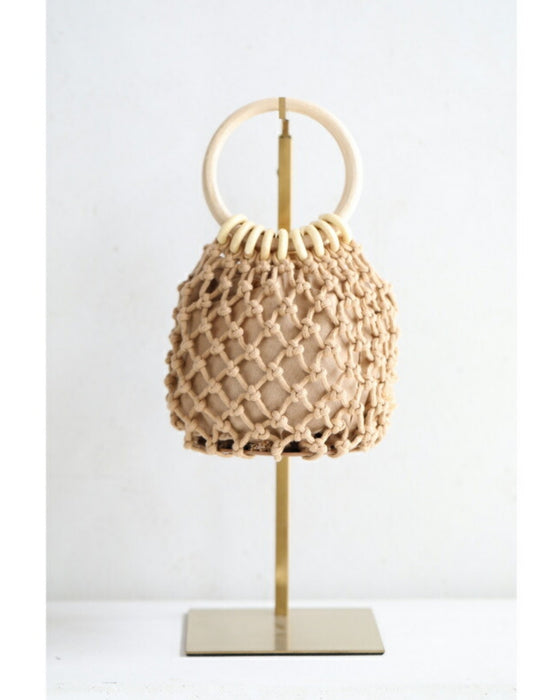 Rope-woven pineapple mini bag with drawstring