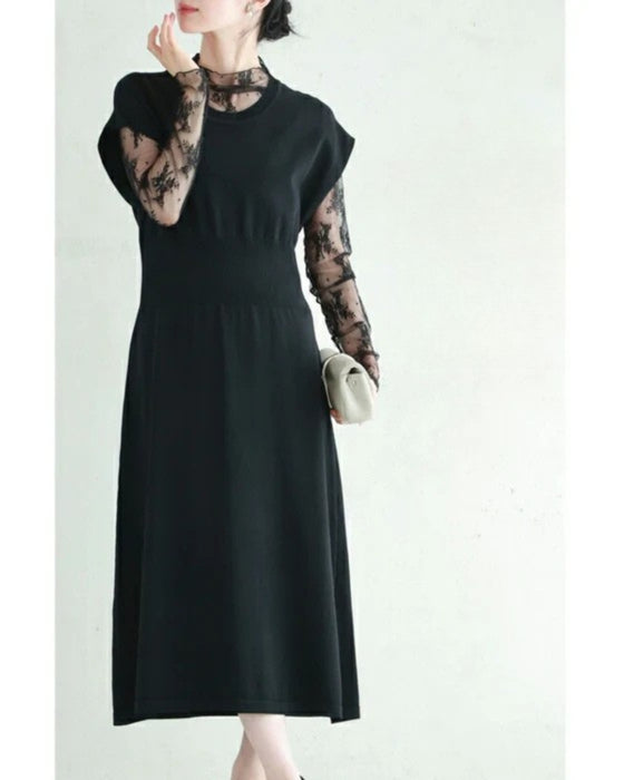Ribbed waist knit midi dress
