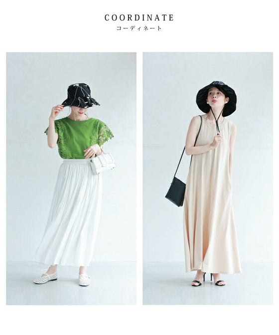 (紐付き)ワイヤー入り白花刺繍ハット