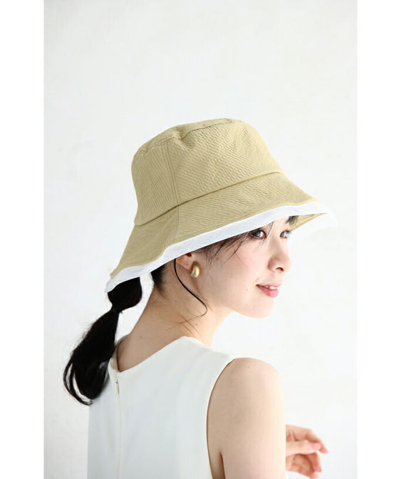(ストラップ付き)縁取りオーガンジーの日除けハット
