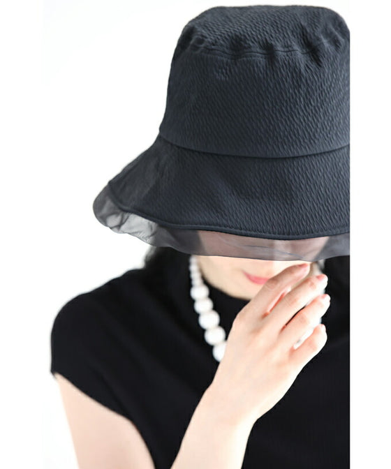 (ストラップ付き)縁取りオーガンジーの日除けハット