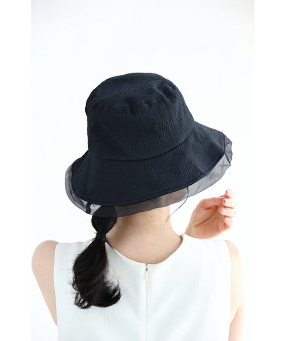 (ストラップ付き)縁取りオーガンジーの日除けハット