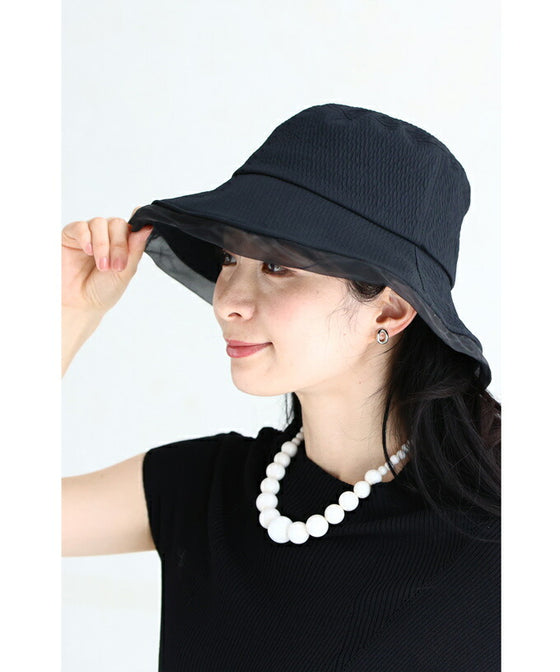 (ストラップ付き)縁取りオーガンジーの日除けハット