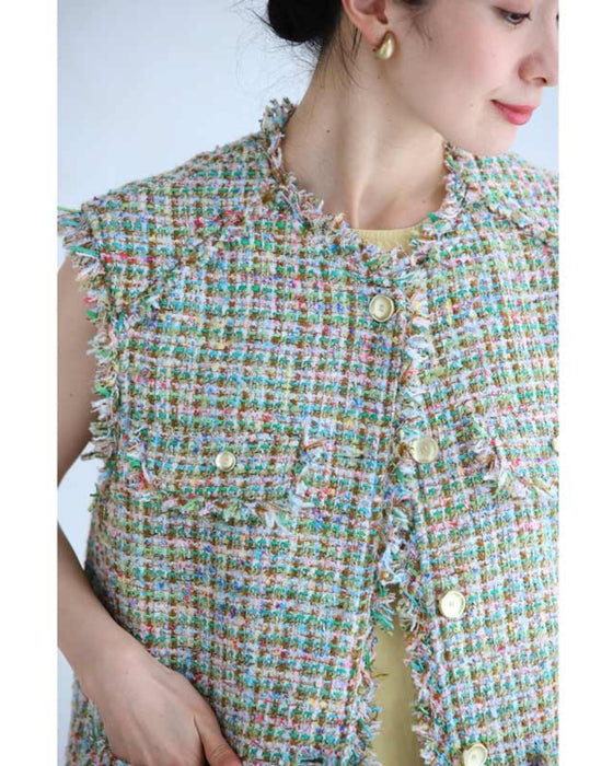 色とりどりなミックスカラーツイード風ベスト