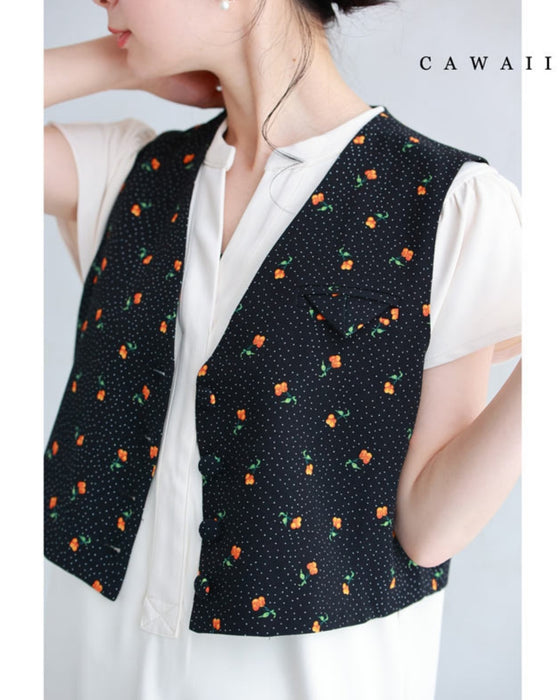 さくらんぼ実る短丈ジレベスト