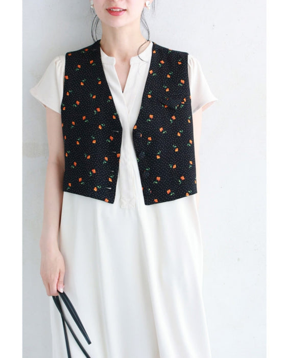 さくらんぼ実る短丈ジレベスト