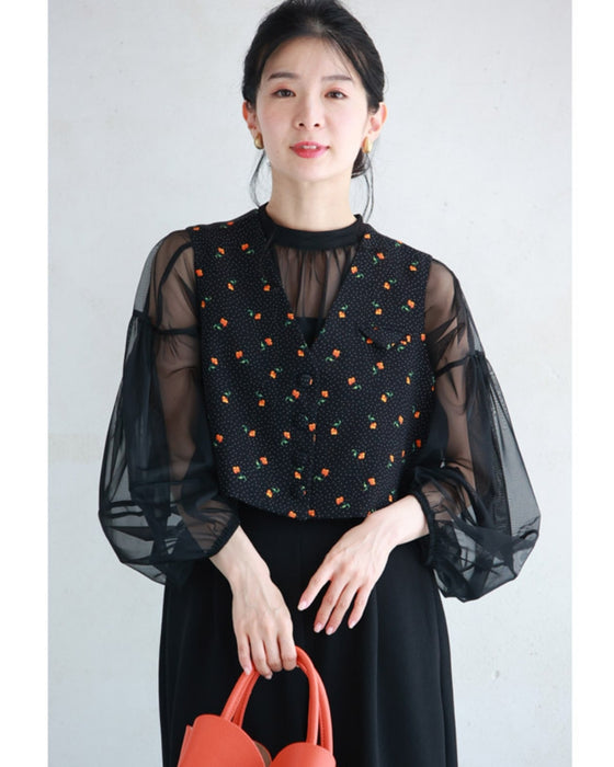 さくらんぼ実る短丈ジレベスト