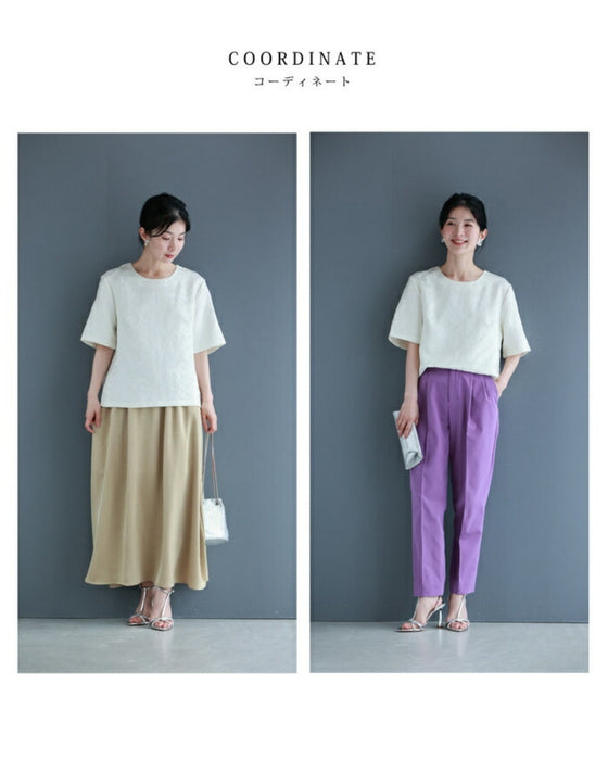 Pullover top with floating leaf pattern and relief effect