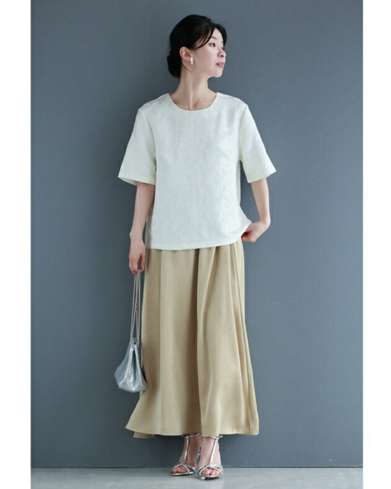 Pullover top with floating leaf pattern and relief effect