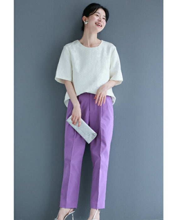 Pullover top with floating leaf pattern and relief effect