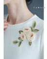 Beaded glittering 3D flower corsage T-shirt top