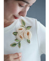 Beaded glittering 3D flower corsage T-shirt top