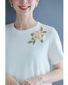 Beaded glittering 3D flower corsage T-shirt top