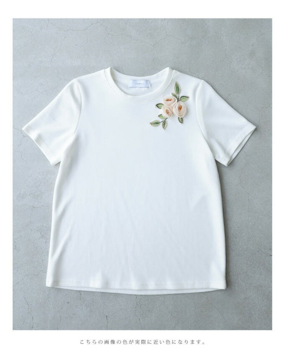 Beaded glittering 3D flower corsage T-shirt top