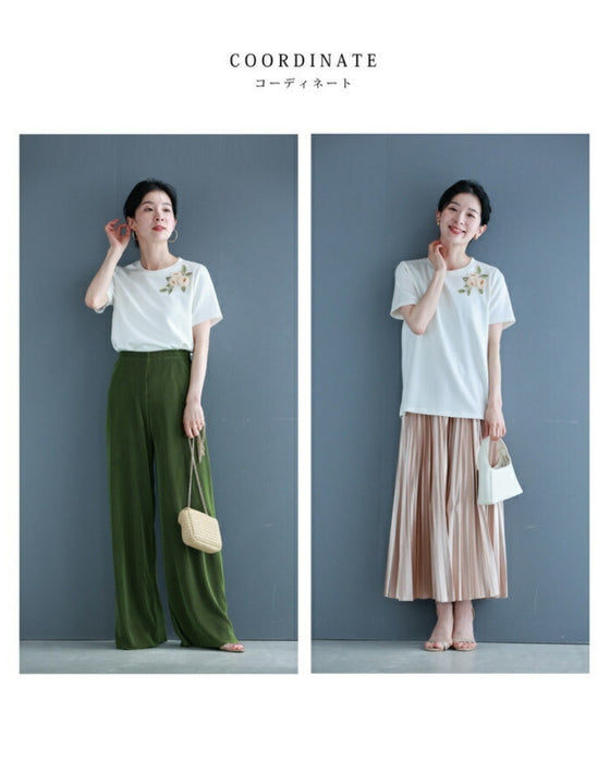 Beaded glittering 3D flower corsage T-shirt top