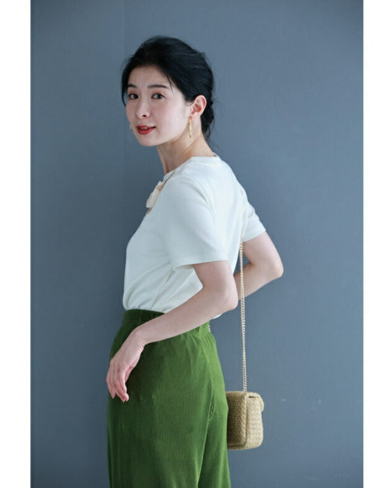 Beaded glittering 3D flower corsage T-shirt top