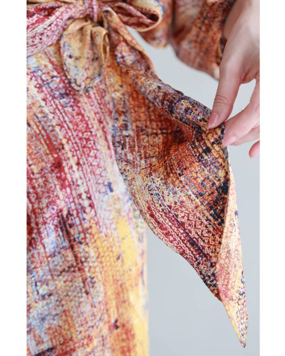 彩り豊かなアート柄カシュクールロングワンピース