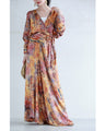 彩り豊かなアート柄カシュクールロングワンピース