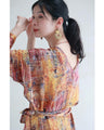 彩り豊かなアート柄カシュクールロングワンピース