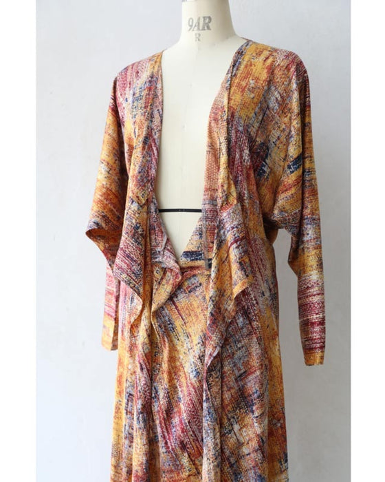 彩り豊かなアート柄カシュクールロングワンピース