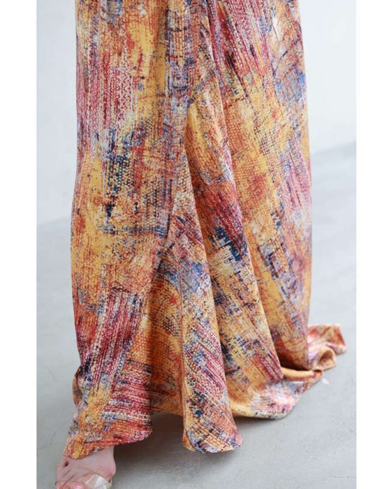 彩り豊かなアート柄カシュクールロングワンピース