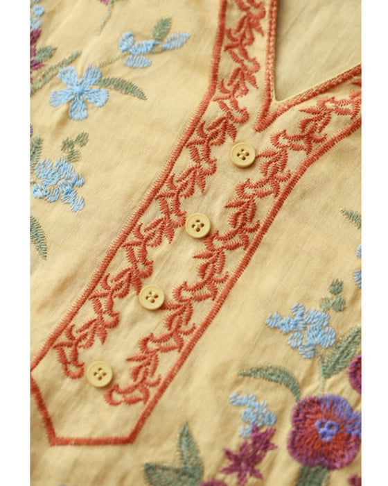 彩り花刺繍のふんわりブラウストップス