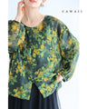 Botanical watercolor Chinese button blouse top