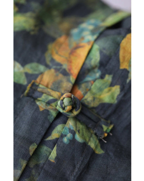 Botanical watercolor Chinese button blouse top