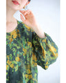 Botanical watercolor Chinese button blouse top
