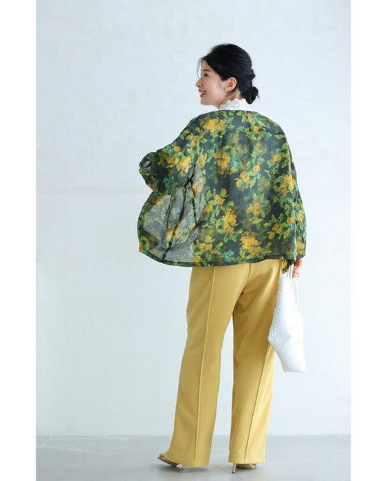 Botanical watercolor Chinese button blouse top