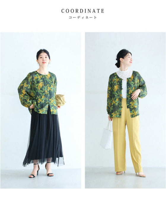 Botanical watercolor Chinese button blouse top