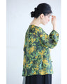 Botanical watercolor Chinese button blouse top