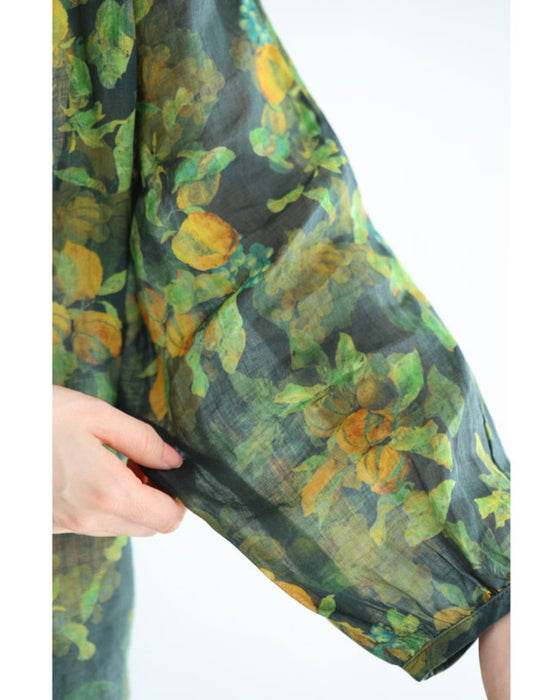 Botanical watercolor Chinese button blouse top