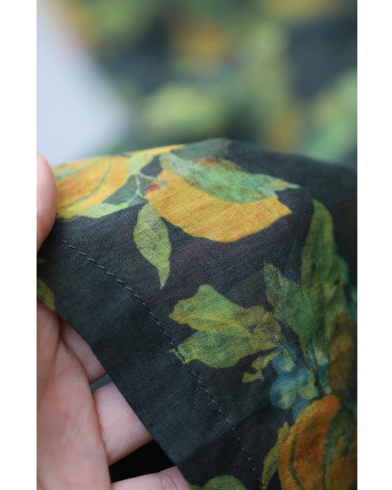 Botanical watercolor Chinese button blouse top