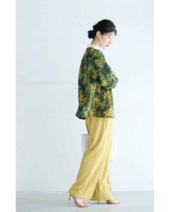 Botanical watercolor Chinese button blouse top