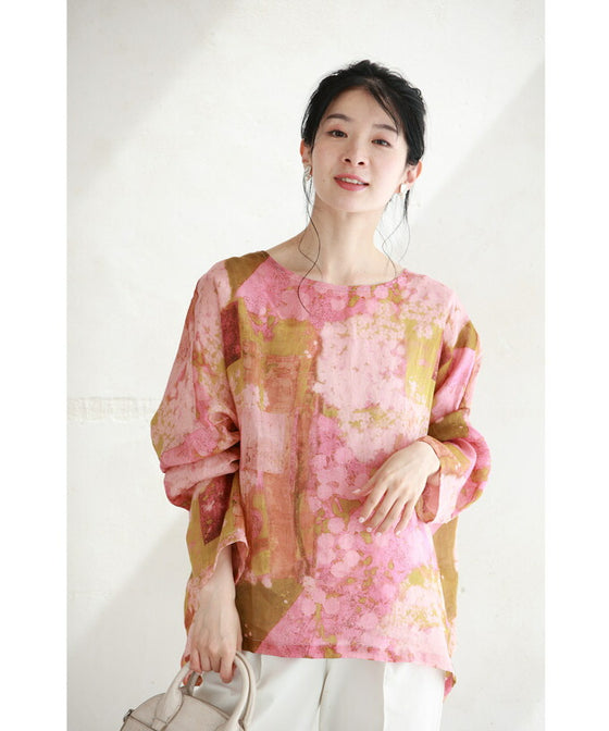 ふんわり柔らかなサクラニュアンスプルオーバートップス