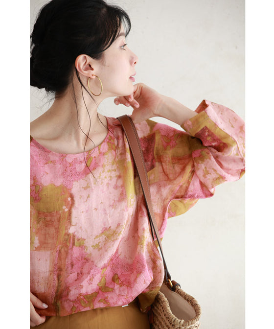 ふんわり柔らかなサクラニュアンスプルオーバートップス